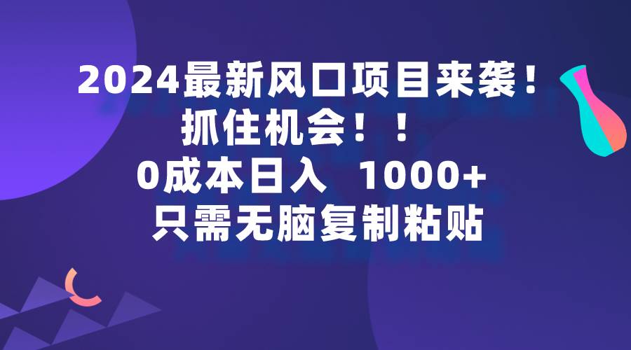 2024最新风口项目来袭，抓住机会，0成本一部手机日入1000+，只需无脑复…-天麒项目网_中创网会员优质付费教程和创业项目大全