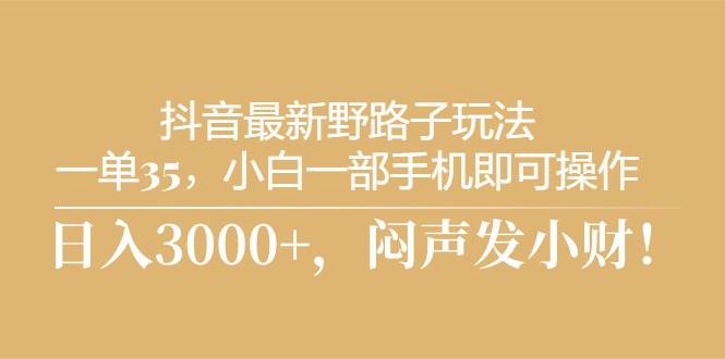 抖音最新野路子玩法，一单35，小白一部手机即可操作，，日入3000+，闷…-天麒项目网_中创网会员优质付费教程和创业项目大全