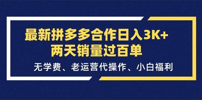 最新拼多多合作日入3K+两天销量过百单，无学费、老运营代操作、小白福利-天麒项目网_中创网会员优质付费教程和创业项目大全