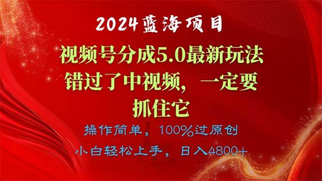 2024蓝海项目，视频号分成计划5.0最新玩法，错过了中视频，一定要抓住…-天麒项目网_中创网会员优质付费教程和创业项目大全