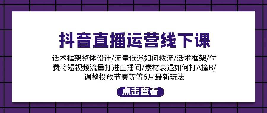 抖音直播运营线下课：话术框架/付费流量直播间/素材A撞B/等6月新玩法-天麒项目网_中创网会员优质付费教程和创业项目大全