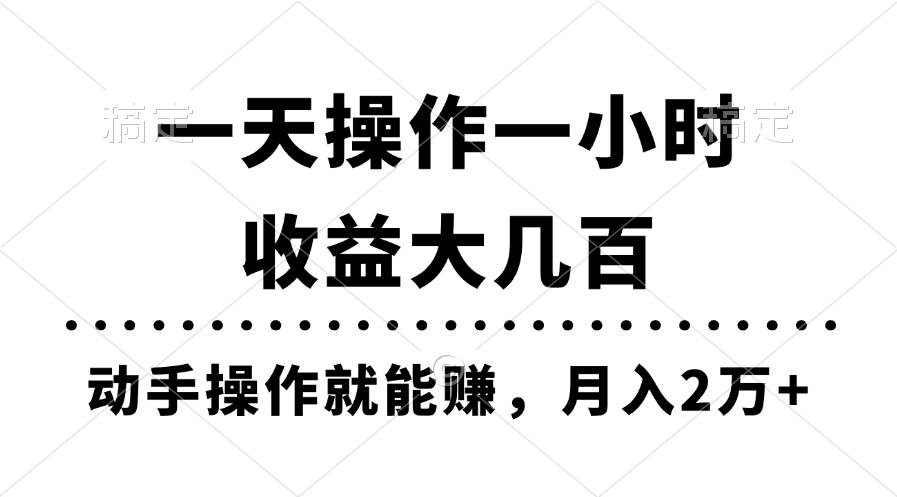 一天操作一小时，收益大几百，动手操作就能赚，月入2万+教学-天麒项目网_中创网会员优质付费教程和创业项目大全