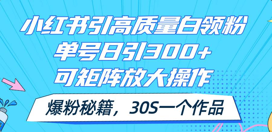 小红书引高质量白领粉，单号日引300+，可放大操作，爆粉秘籍！30s一个作品-天麒项目网_中创网会员优质付费教程和创业项目大全