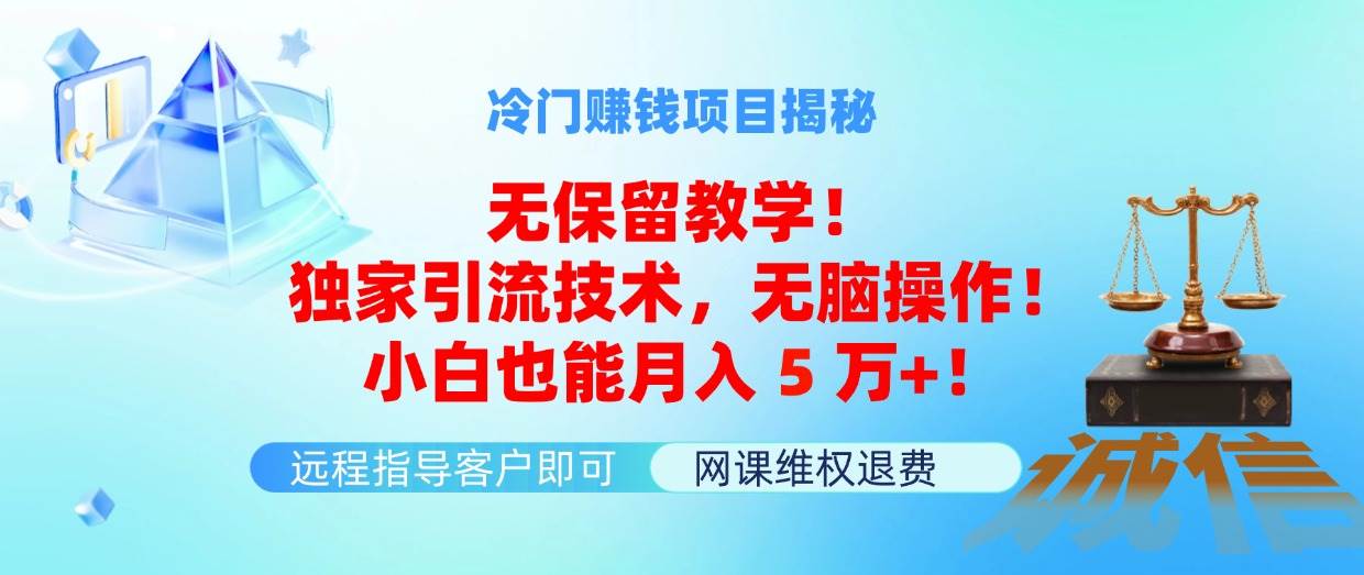 冷门赚钱项目无保留教学！独家引流技术，无脑操作！小白也能月入5万+！-天麒项目网_中创网会员优质付费教程和创业项目大全