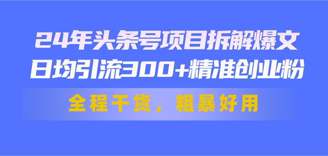 24年头条号项目拆解爆文，日均引流300+精准创业粉，全程干货，粗暴好用-天麒项目网_中创网会员优质付费教程和创业项目大全