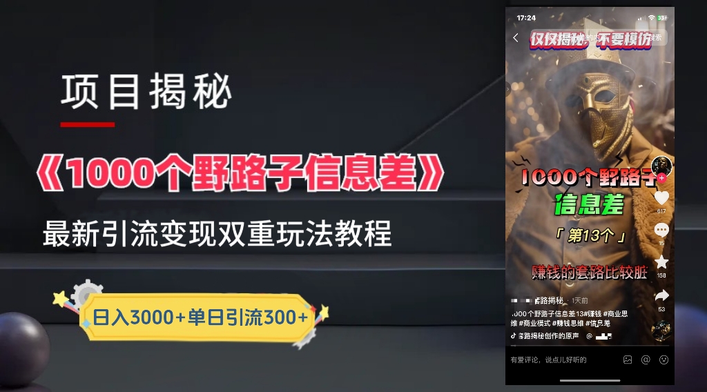 一千个野路子信息差24年最新玩法教程附带变现方法和引流的玩法具体拆解-天麒项目网_中创网会员优质付费教程和创业项目大全