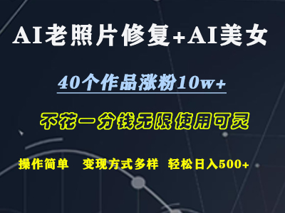 AI老照片修复+AI美女玩发  40个作品涨粉10w+  不花一分钱使用可灵  操作简单  变现方式多样话   轻松日去500+-天麒项目网_中创网会员优质付费教程和创业项目大全