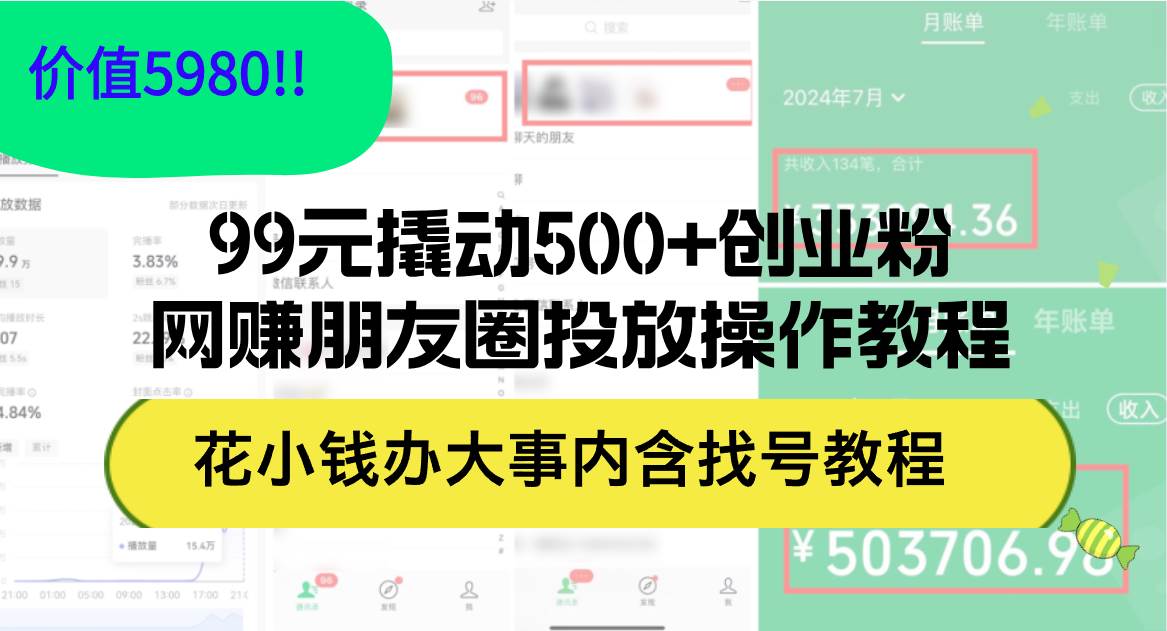 99元撬动500+创业粉，网赚朋友圈投放操作教程价值5980！花小钱办大事内…-天麒项目网_中创网会员优质付费教程和创业项目大全