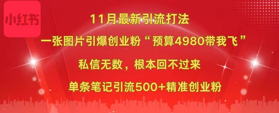 小红书11月最新图片打法，一张图片引爆创业粉“预算4980带我飞”，私信无数，根本回不过来，单条笔记引流500+精准创业粉-天麒项目网_中创网会员优质付费教程和创业项目大全