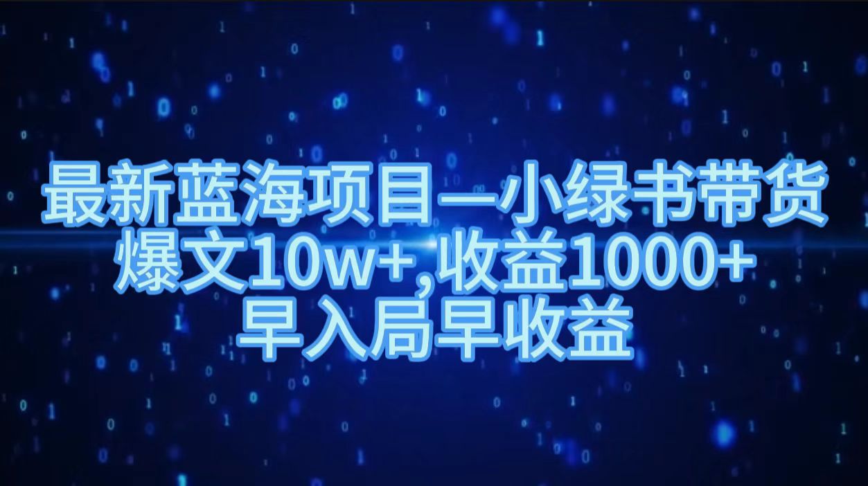 最新蓝海项目小绿书带货，爆文10w＋，收益1000＋，早入局早获益！！-天麒项目网_中创网会员优质付费教程和创业项目大全