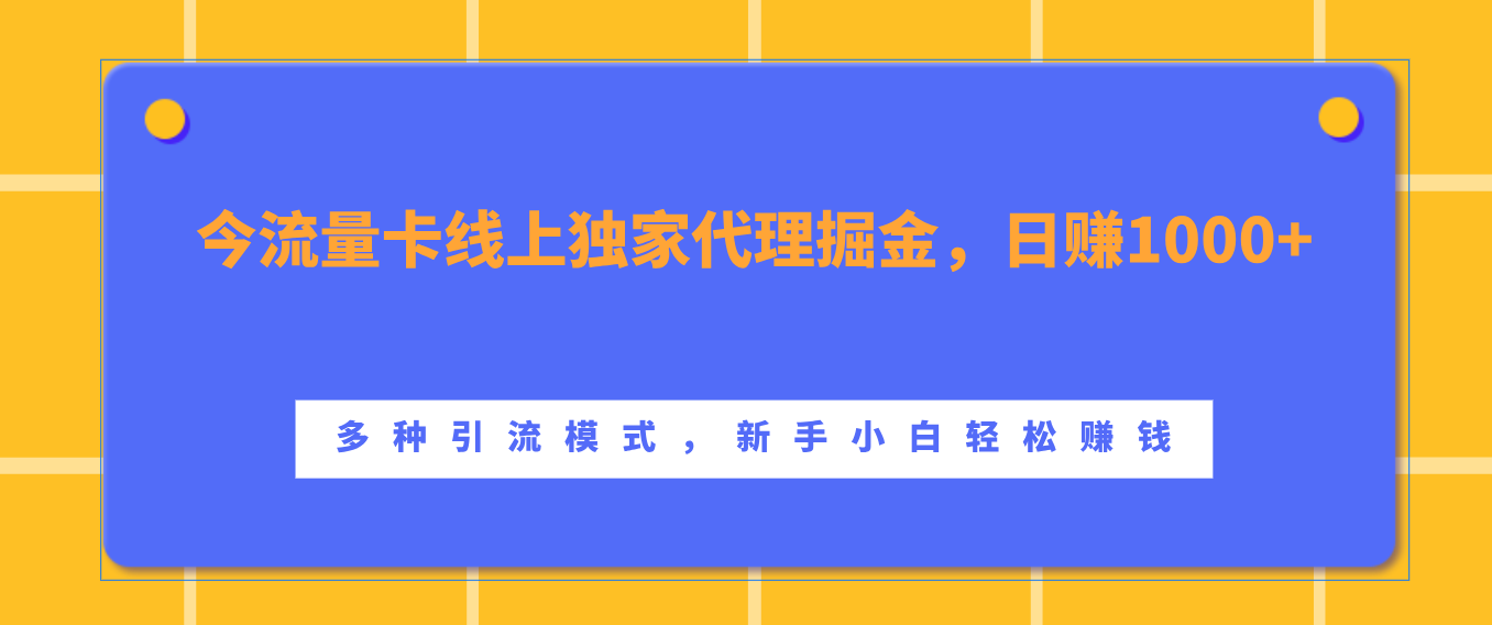 流量卡线上独家代理掘金，日赚1000+ ，多种引流模式，新手小白轻松赚钱-天麒项目网_中创网会员优质付费教程和创业项目大全