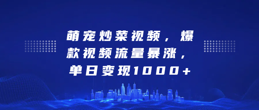 萌宠炒菜视频，爆款视频流量暴涨，单日变现1000+-天麒项目网_中创网会员优质付费教程和创业项目大全