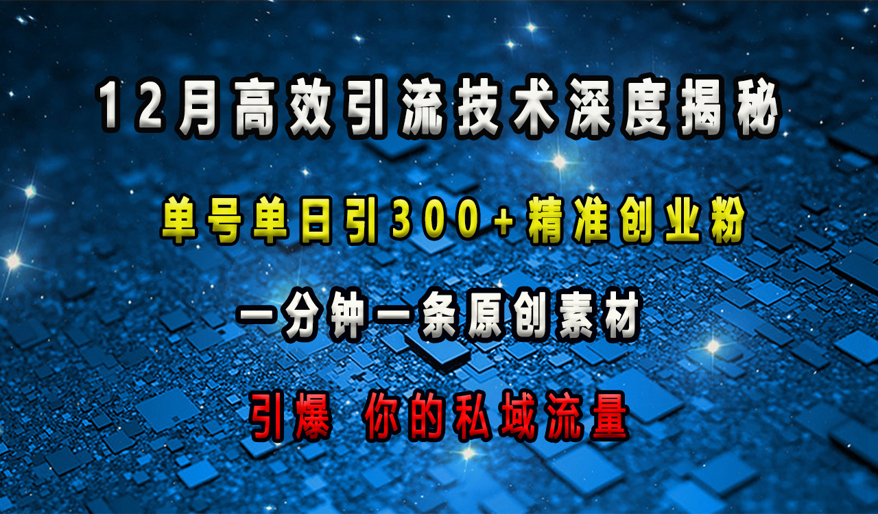 12月高效引流技术深度揭秘 ，单号单日引300+精准创业粉，一分钟一条原创素材，引爆你的私域流量-天麒项目网_中创网会员优质付费教程和创业项目大全