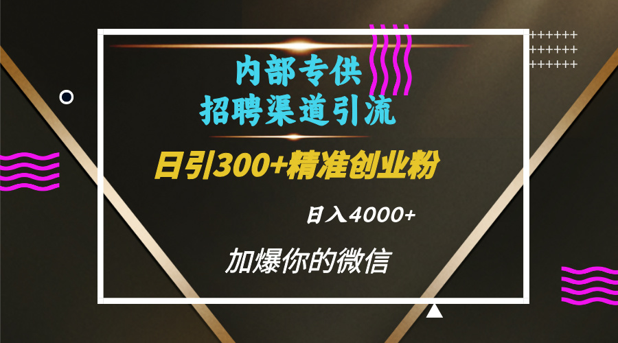 内部招聘引流技术，很实用的引流方法，流量巨大小白轻松上手日引300+精准创业粉，单日可变现4000+-天麒项目网_中创网会员优质付费教程和创业项目大全