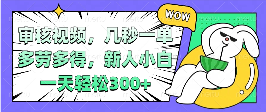 视频审核项目，几秒一单，多劳多得，新人小白一天轻松300+-天麒项目网_中创网会员优质付费教程和创业项目大全