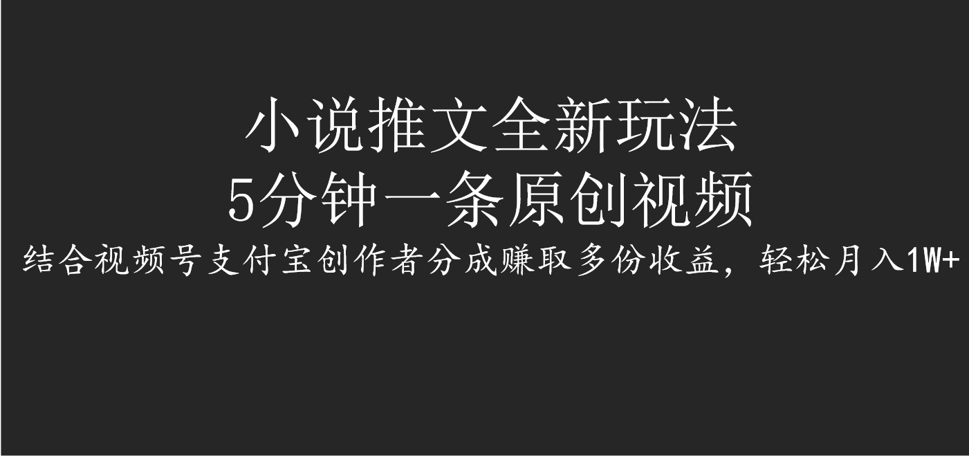 小说推文全新玩法，5分钟一条原创视频，结合视频号支付宝创作者分成赚取多份收益，轻松月入1W+-天麒项目网_中创网会员优质付费教程和创业项目大全