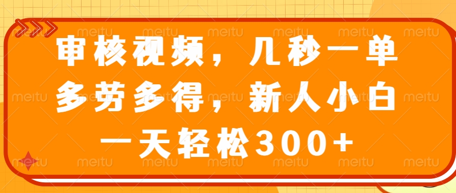 审核视频项目，几秒一单，多劳多得，新人小白一天轻松300+-天麒项目网_中创网会员优质付费教程和创业项目大全