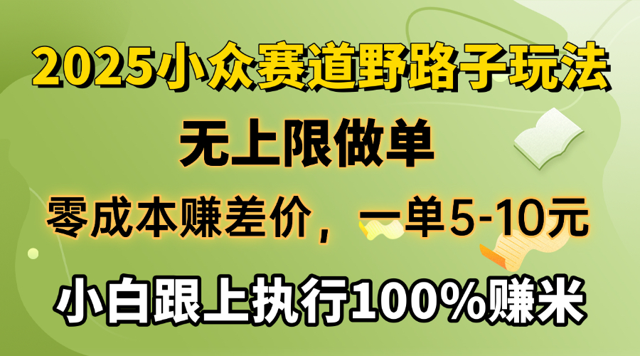 2025小众赛道，无上限做单，零成本赚差价，一单5-10元，小白跟上执行100%赚米-天麒项目网_中创网会员优质付费教程和创业项目大全